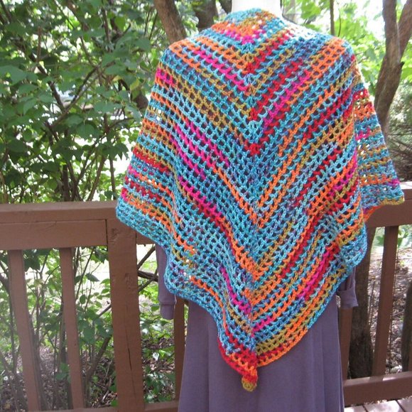 Boho Shawl Scarf Bohemian Accessories Multi Colored Shoulder Wrap Hand Crochet - Picture 4 of 7